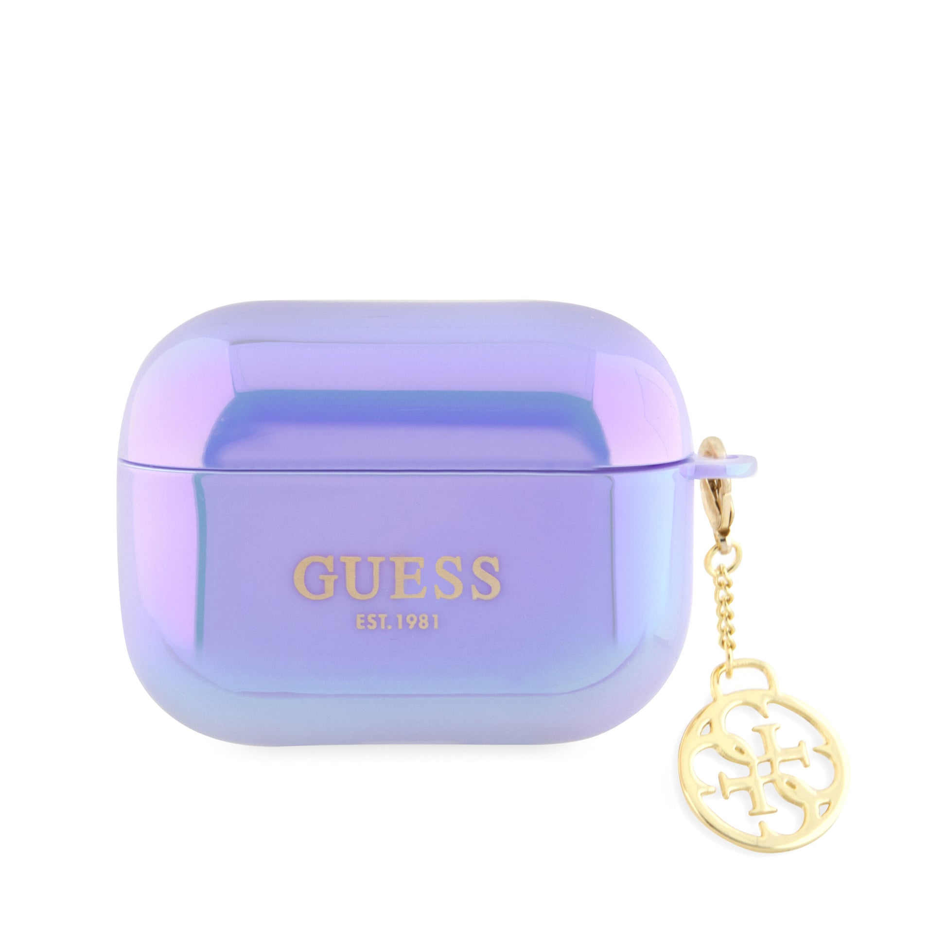 Guess "4G Logo Collection" Charm Θήκη Προστασίας Απο Σιλικόνη Για Apple Airpods Pro Με Χρυσό Κρεμαστό Στολίδι (Iridescent Purple) – Θήκη για κινητό από το PhoneBazaar.gr