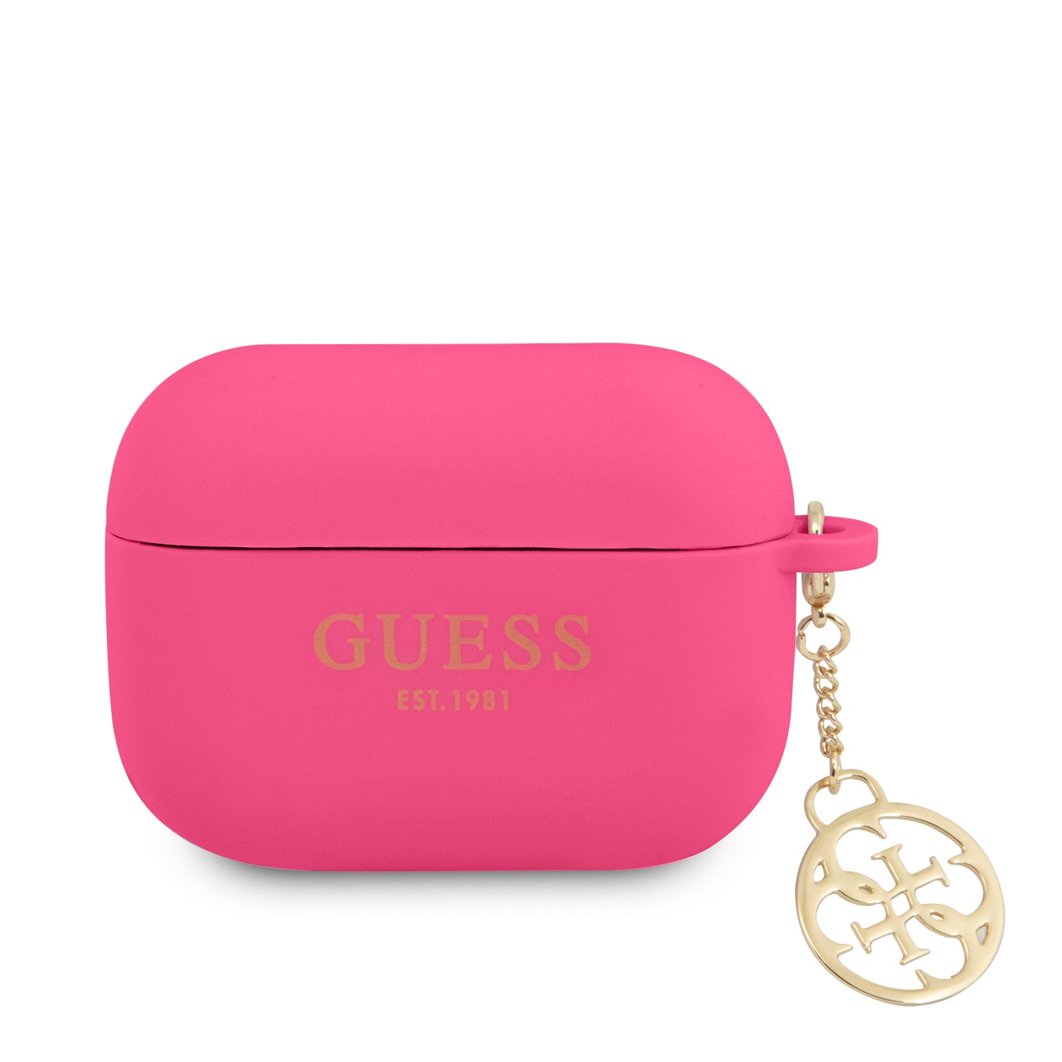 Guess Printed Gold Logo Θήκη Προστασίας Από Σιλικόνη Για Apple Airpods Pro Με Χρυσό Κρεμαστό Στολίδι (Φούξια) – Θήκη για κινητό από το PhoneBazaar.gr