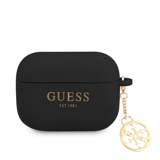 Guess Printed Gold Logo Θήκη Προστασίας Από Σιλικόνη Για Apple Airpods Pro Με Χρυσό Κρεμαστό Στολίδι (Μαύρη) – Θήκη για κινητό από το PhoneBazaar.gr