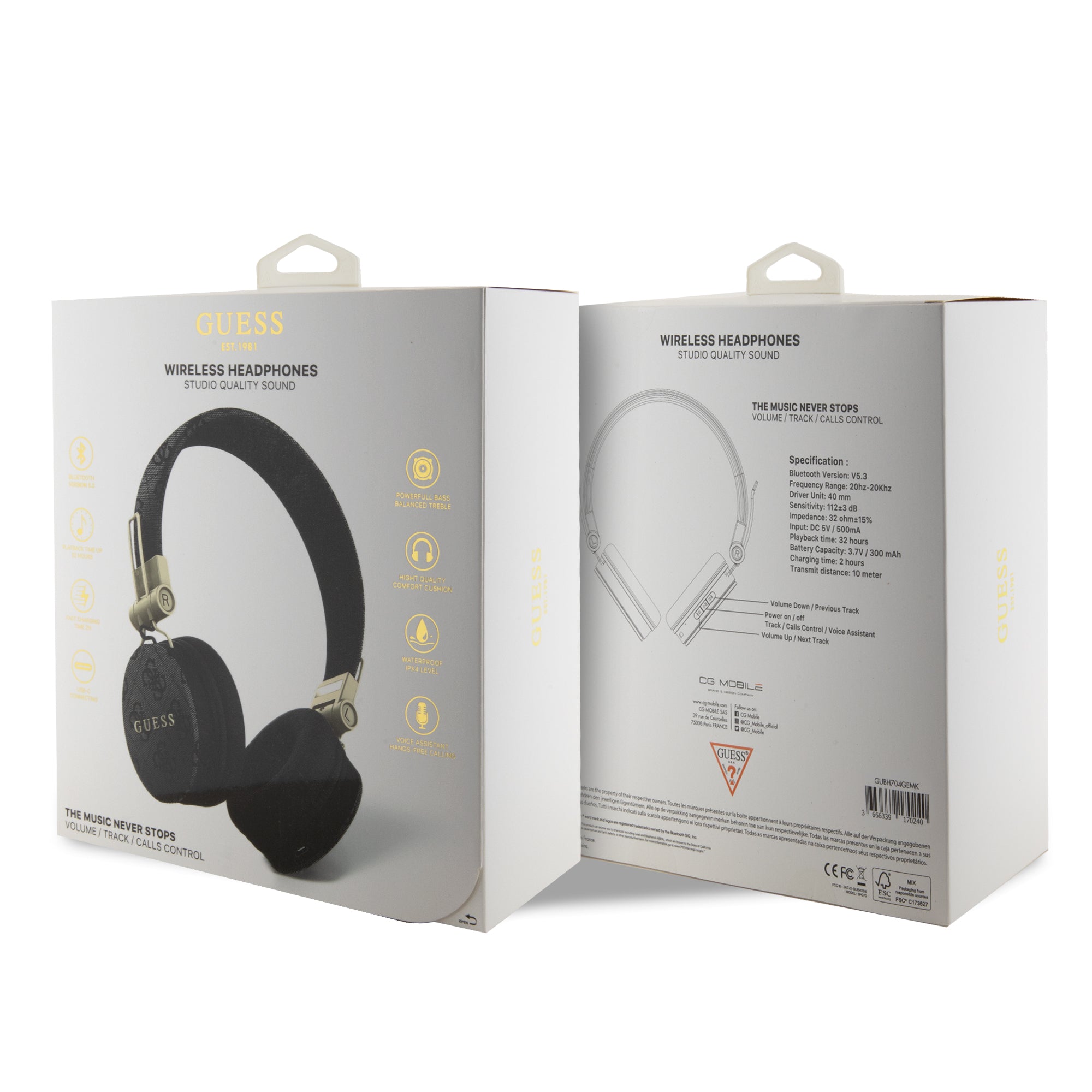 Guess "4G Logo" Over Ear Bluetooth Headphones Ακουστικά Over Ear από δερματίνη με μεταλλικό Logo (Black – GUBH704GEMK)