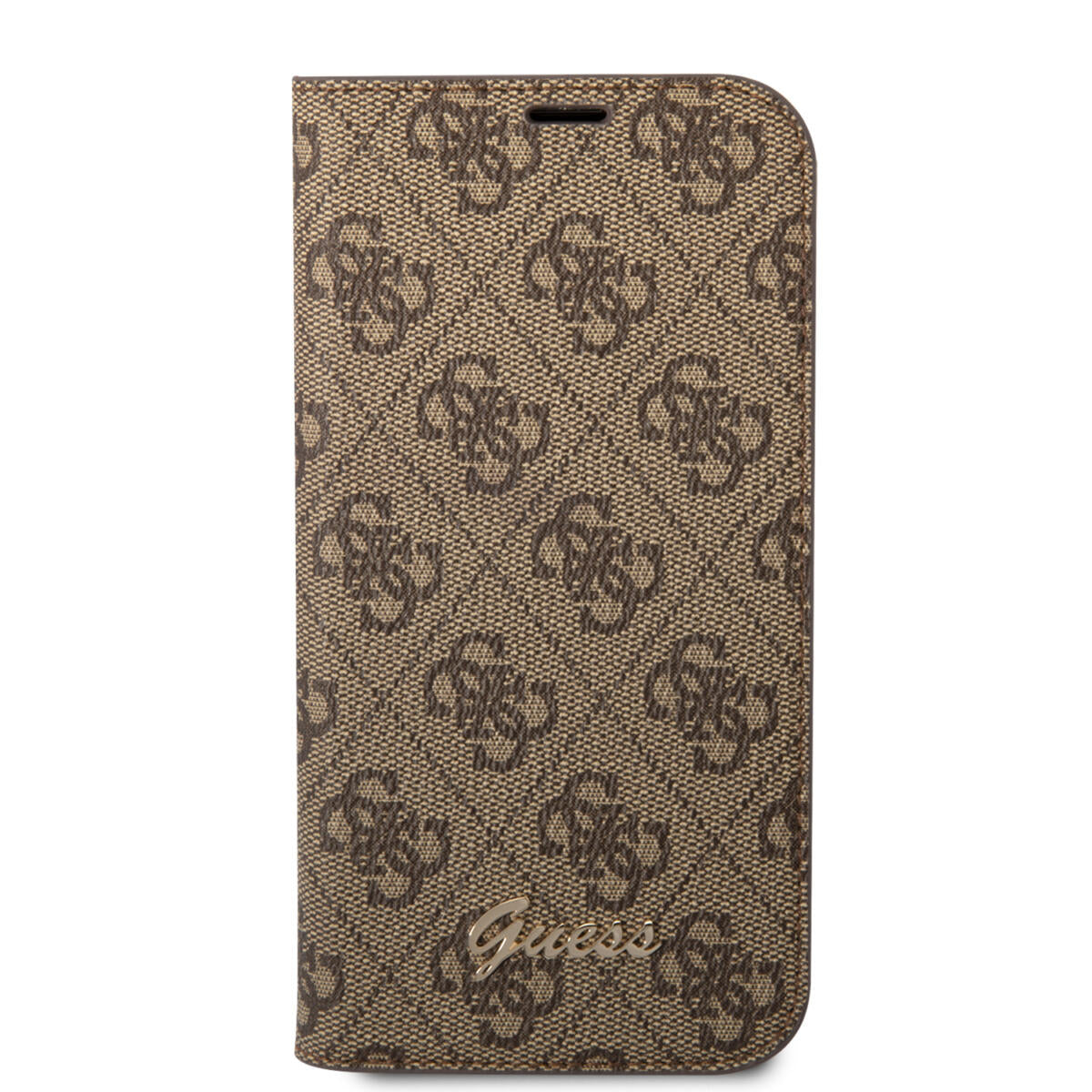Guess “4G Logo Collection” Script Metal Logo Θήκη προστασίας από δερματίνη τύπου folio – iPhone 14 Plus (Καφέ)