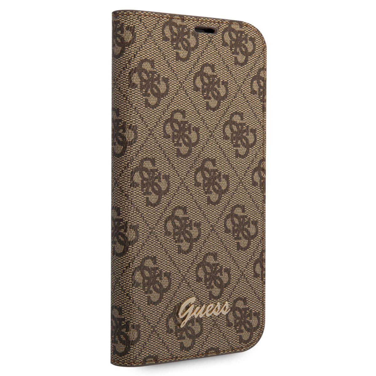 Guess “4G Logo Collection” Script Metal Logo Θήκη προστασίας από δερματίνη τύπου folio – iPhone 14 Plus (Καφέ)