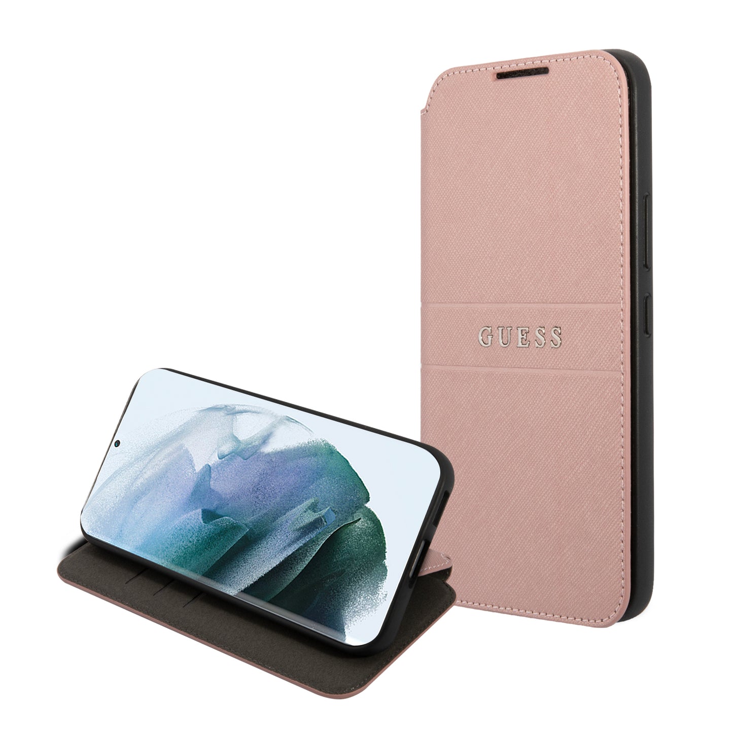 Guess “Saffiano Stripes Wallet Case Collection” Θήκη Προστασίας Από Δερματίνη Τύπου Folio – Samsung Galaxy S22 (Ροζ) – Θήκη για κινητό από το PhoneBazaar.gr