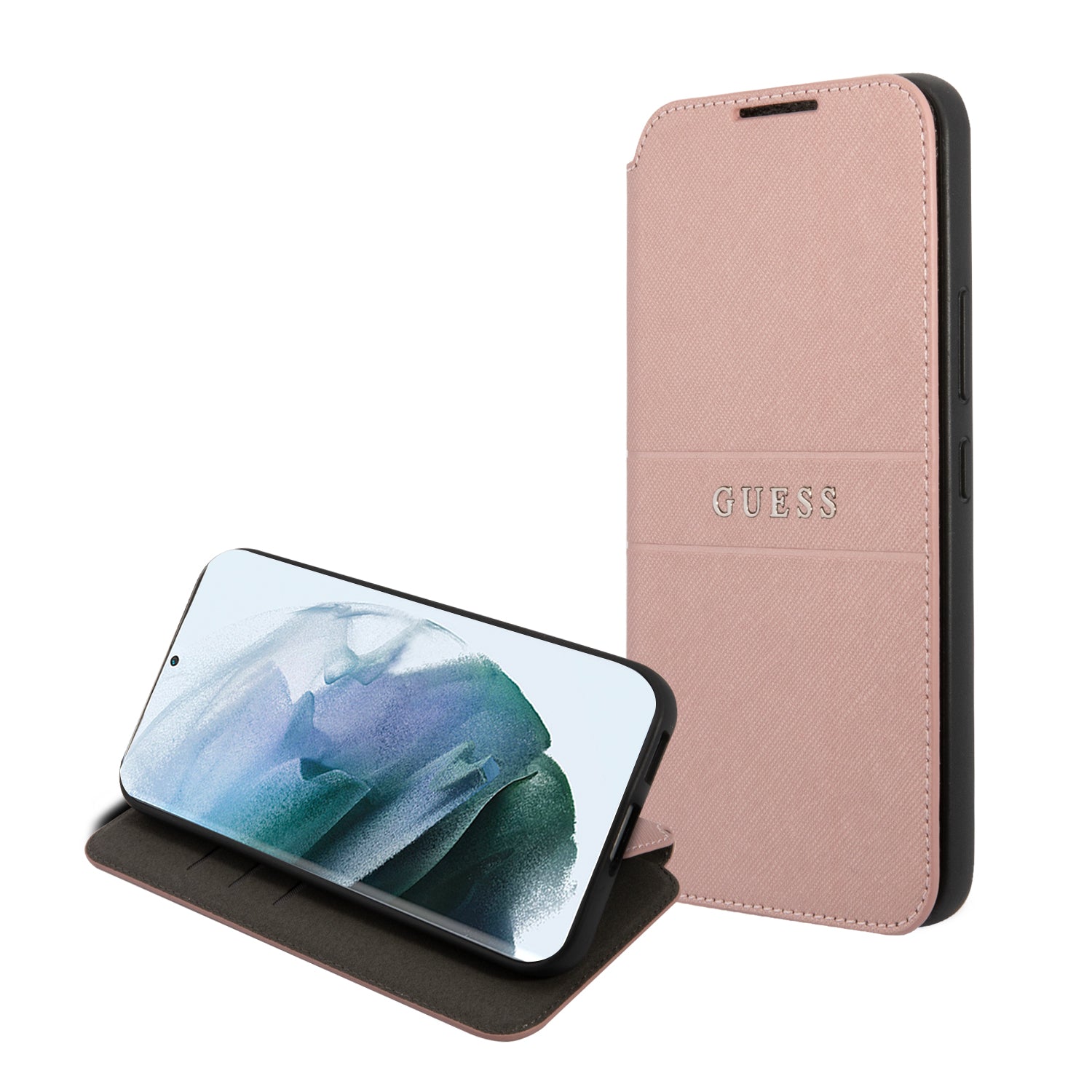 Guess “Saffiano Stripes Wallet Case Collection” Θήκη Προστασίας Από Δερματίνη Τύπου Folio – Samsung Galaxy S22 (Ροζ) – Θήκη για κινητό από το PhoneBazaar.gr