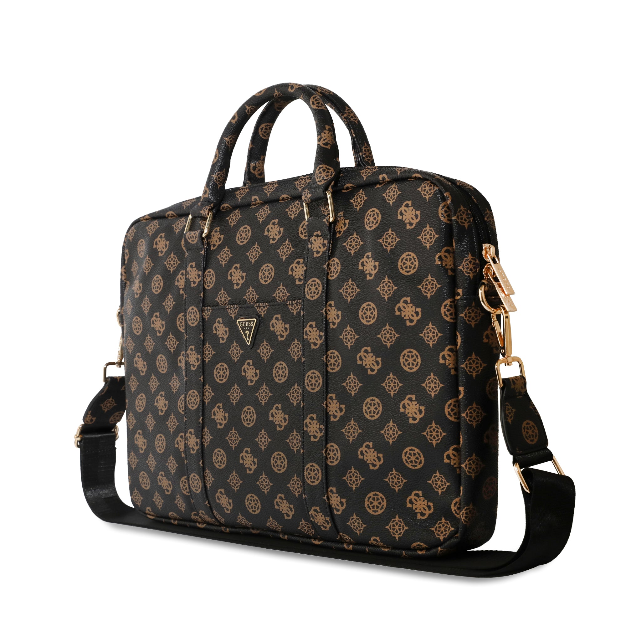 Guess Computer Bag for 16" with Front Pocket & Zipper Triangle Peony Logo (Black - GUCB16PGPOSGNK)