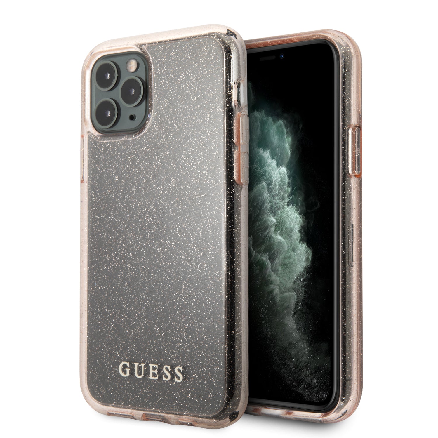 Guess "Glitter Collection" Θήκη Προστασίας Από Σιλικόνη – Iphone 11 Pro (Clear/Glitter Pink) – Θήκη για κινητό από το PhoneBazaar.gr