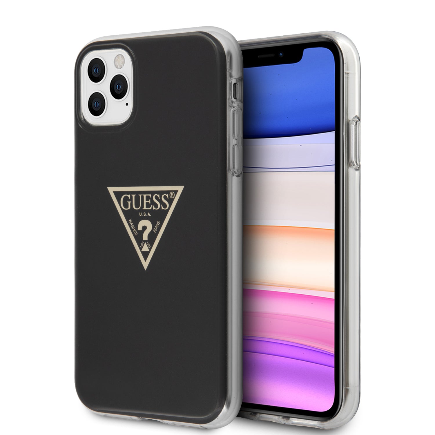 Guess “Metallic Triangle Glitter Logo Collection” Θήκη Προστασίας Από Σιλικόνη – Iphone 11 Pro Max (Black – Guhcn65Pcumptbk) – Θήκη για κινητό από το PhoneBazaar.gr