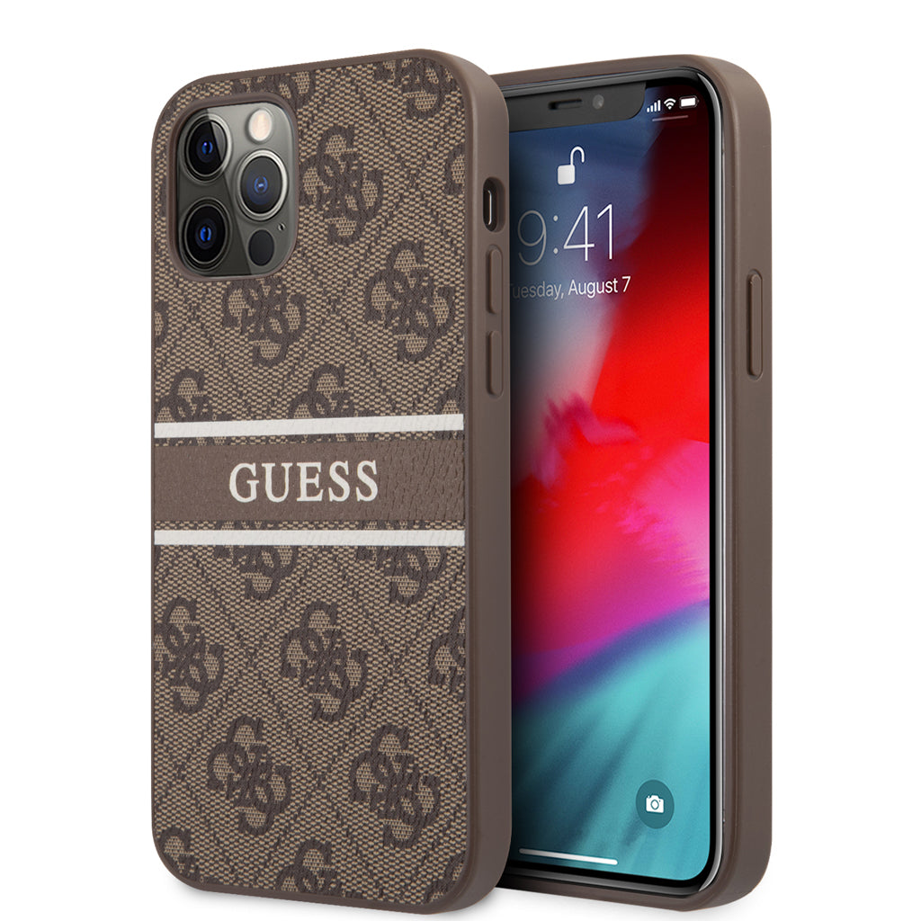 Guess "4G Logo Collection" Printed Stripe Θήκη Προστασίας Από Δερματίνη – Iphone 12 Pro Max (Καφέ) – Θήκη για κινητό από το PhoneBazaar.gr