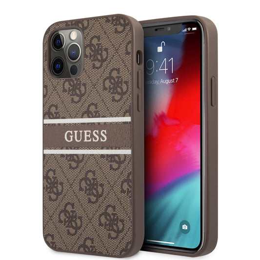 Guess "4G Logo Collection" Printed Stripe Θήκη Προστασίας Από Δερματίνη – Iphone 12 Pro Max (Καφέ) – Θήκη για κινητό από το PhoneBazaar.gr