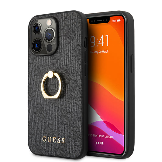 Guess "4G Logo Ring Collection" Hard Case Pu Leather Θήκη Προστασίας Από Δερματίνη – Iphone 13 Pro (Black) – Θήκη για κινητό από το PhoneBazaar.gr