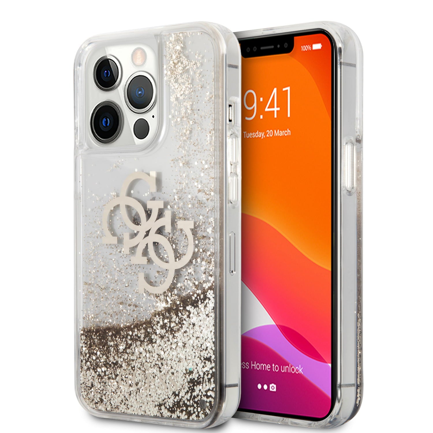 Guess "4G Logo Collection" Θήκη Προστασίας – Iphone 13 Pro (Clear/Glitter Gold) – Θήκη για κινητό από το PhoneBazaar.gr