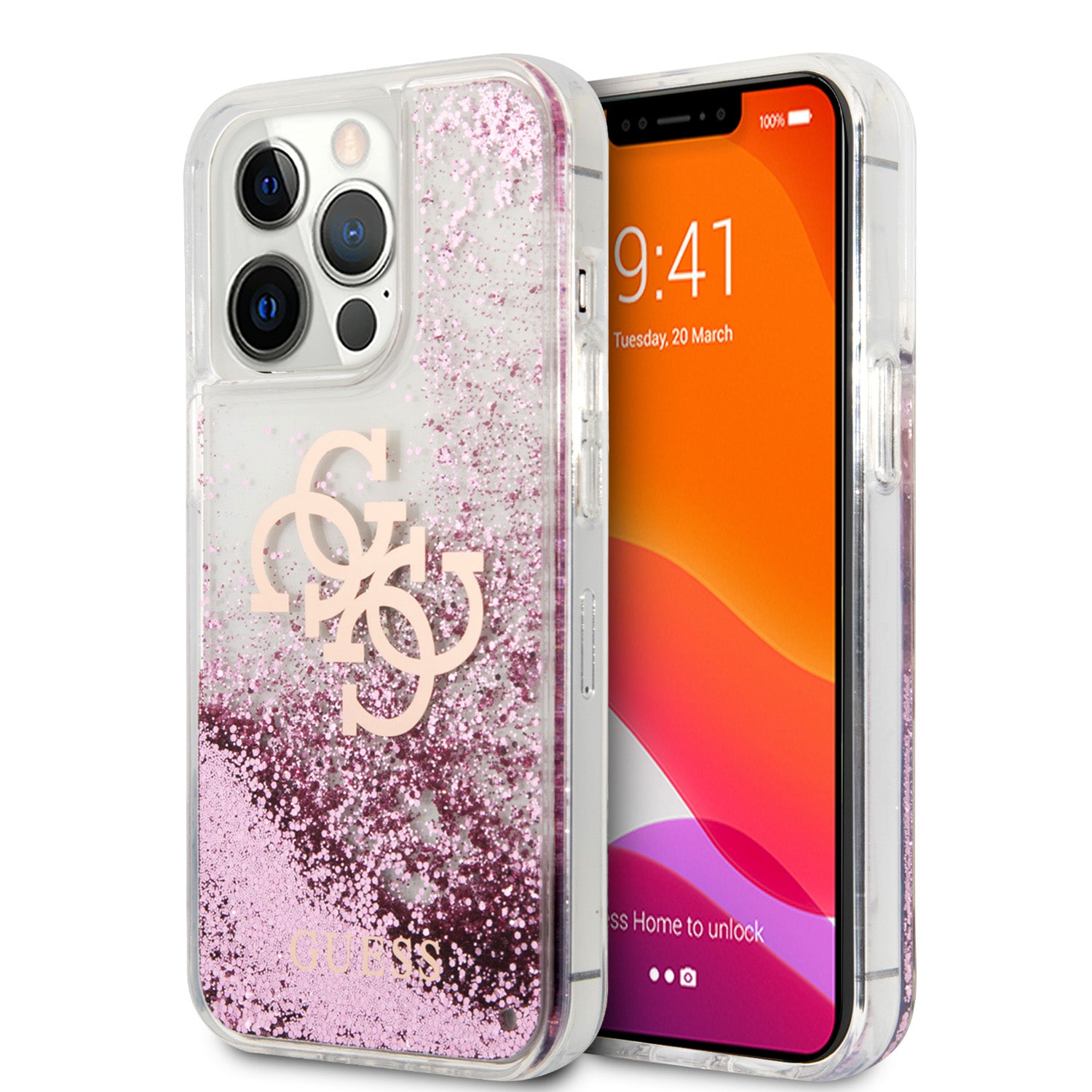 Guess "4G Logo Collection" Θήκη Προστασίας – Iphone 13 Pro (Clear/Glitter Pink) – Θήκη για κινητό από το PhoneBazaar.gr