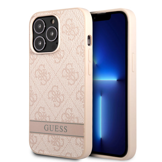 Guess "4G Logo Collection" Printed Stripe Θήκη Προστασίας Από Δερματίνη – Iphone 13 Pro (Ροζ) – Θήκη για κινητό από το PhoneBazaar.gr