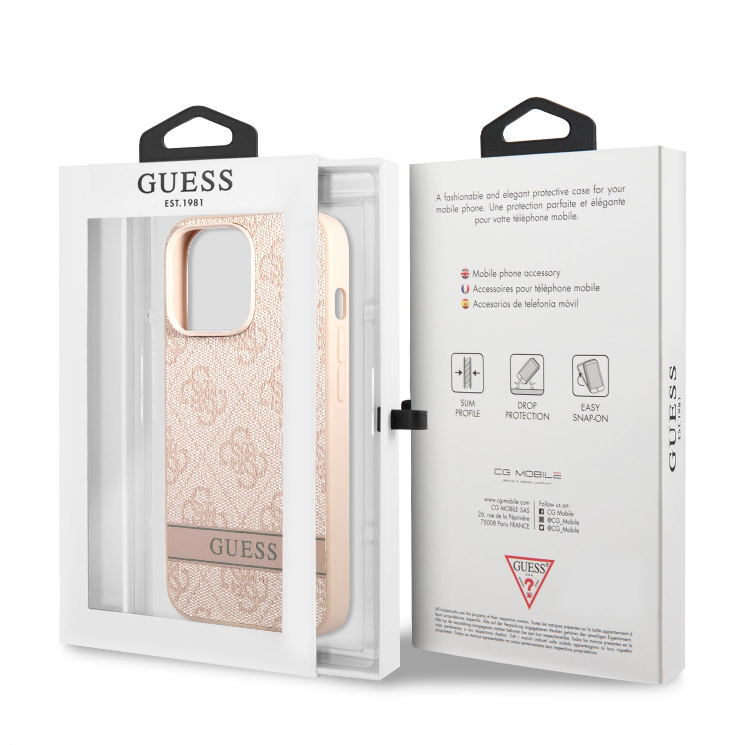 Guess "4G Logo Collection" Printed Stripe Θήκη προστασίας από δερματίνη – iPhone 13 Pro (Ροζ)