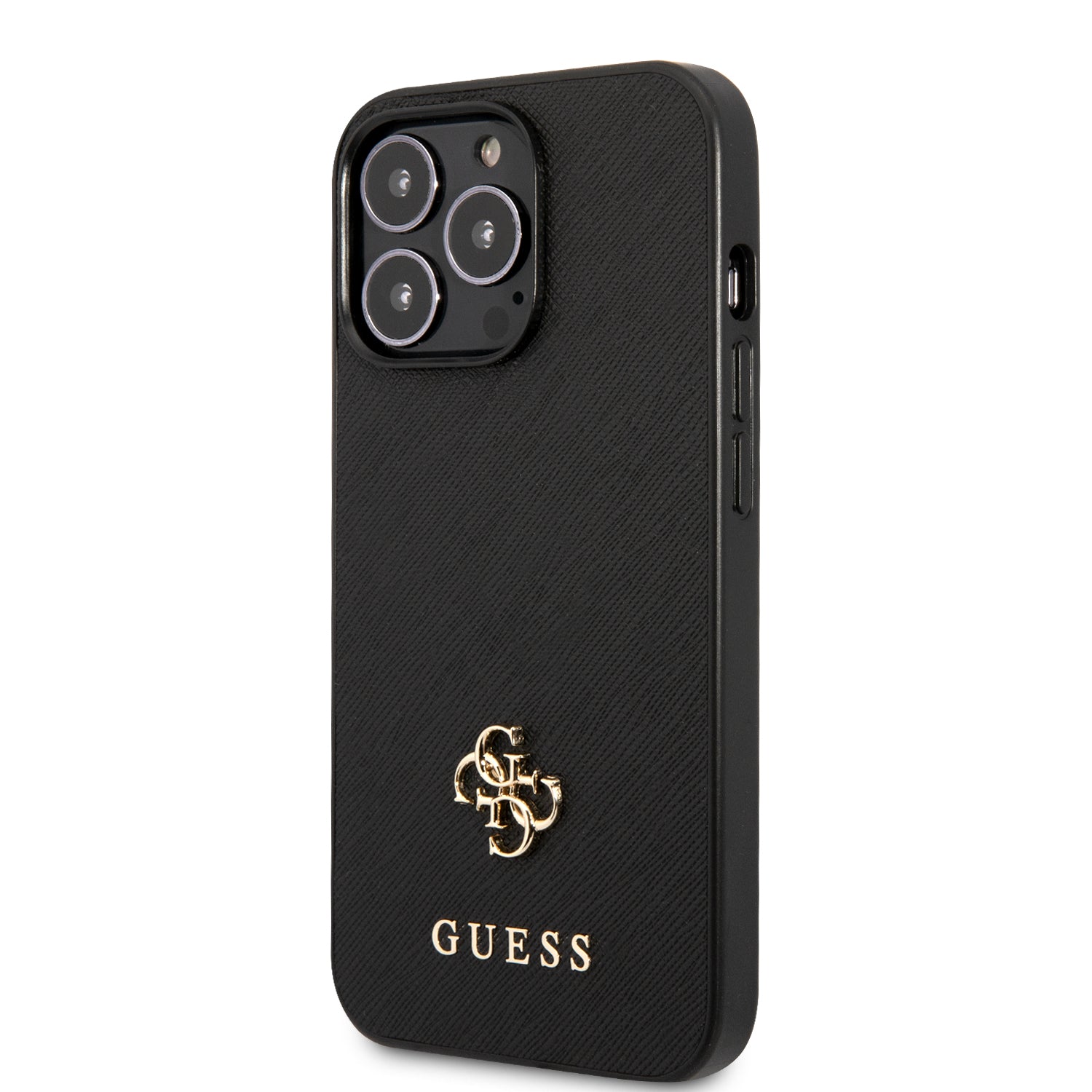 Guess "Small 4G Logo Collection" Hard Case Saffiano Leather Θήκη προστασίας από δερματίνη – iPhone 13 Pro (Μαύρη)