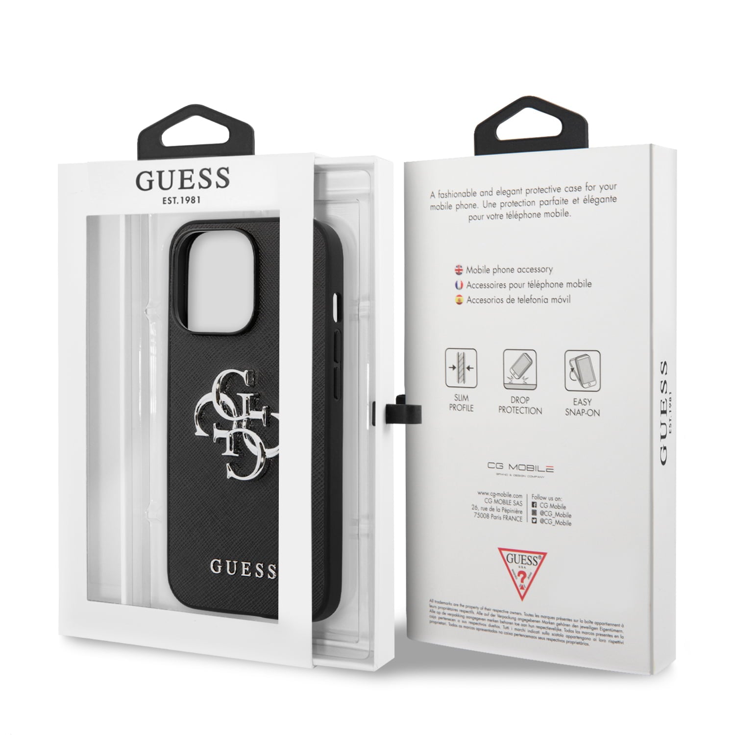 Guess "4G Logo Collection" Hard Case PU Leather Θήκη προστασίας από δερματίνη – iPhone 13 Pro (Μαύρη)