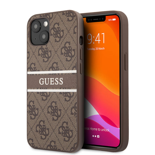 Guess "4G Logo Collection" Printed Stripe Θήκη Προστασίας Από Δερματίνη – Iphone 13 (Καφέ) – Θήκη για κινητό από το PhoneBazaar.gr