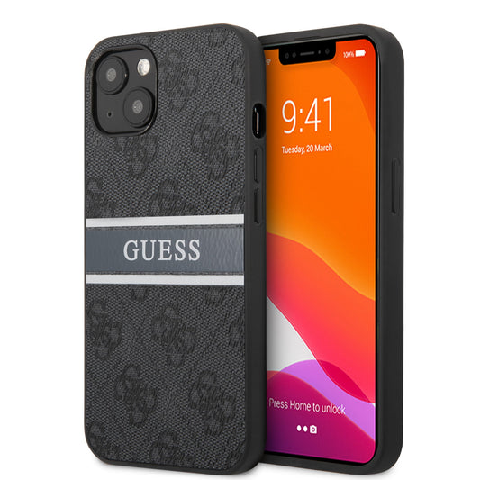 Guess "4G Logo Collection" Printed Stripe Θήκη Προστασίας Από Δερματίνη – Iphone 13 (Γκρι) – Θήκη για κινητό από το PhoneBazaar.gr