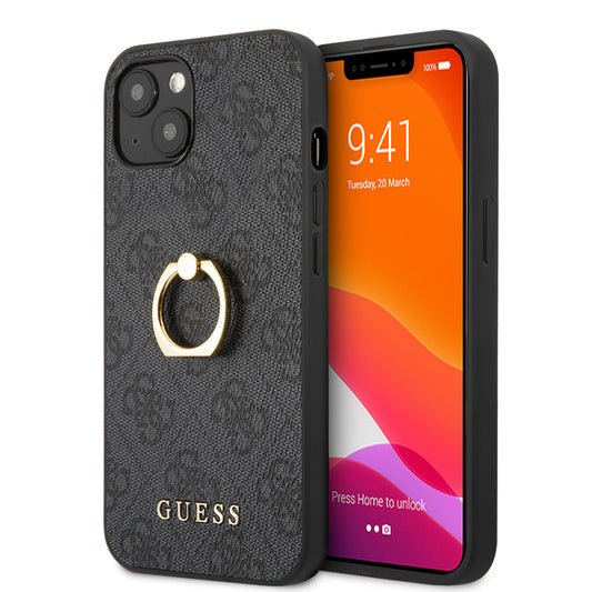 Guess "4G Logo Ring Collection" Hard Case Pu Leather Θήκη Προστασίας Από Δερματίνη – Iphone 13 (Γκρι) – Θήκη για κινητό από το PhoneBazaar.gr