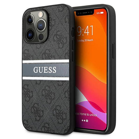 Guess "4G Logo Collection" Printed Stripe Θήκη Προστασίας Από Δερματίνη – Iphone 13 Pro Max (Γκρι) – Θήκη για κινητό από το PhoneBazaar.gr