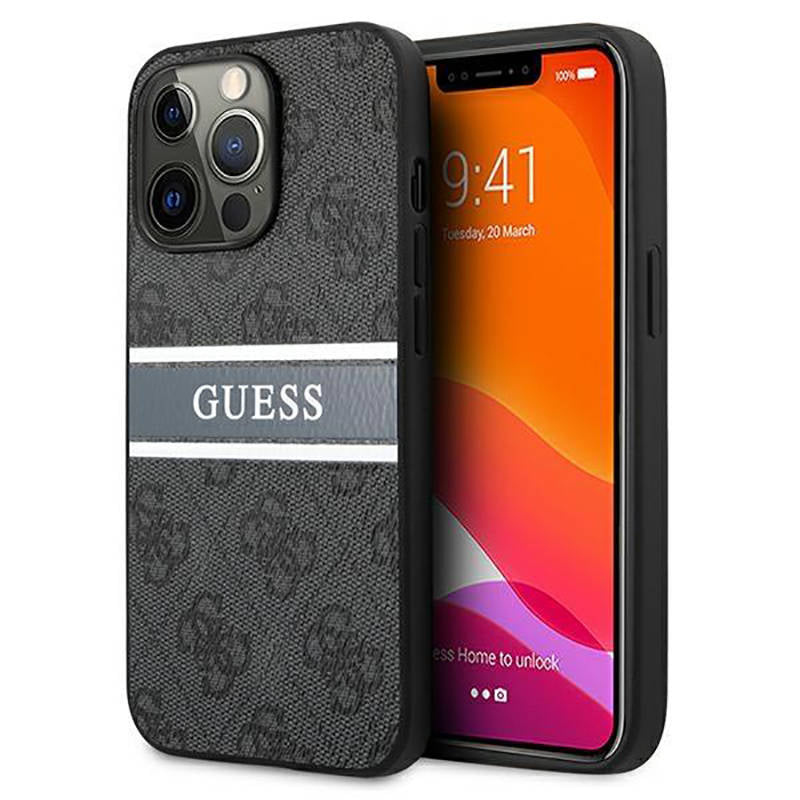 Guess "4G Logo Collection" Printed Stripe Θήκη Προστασίας Από Δερματίνη – Iphone 13 Pro Max (Γκρι) – Θήκη για κινητό από το PhoneBazaar.gr