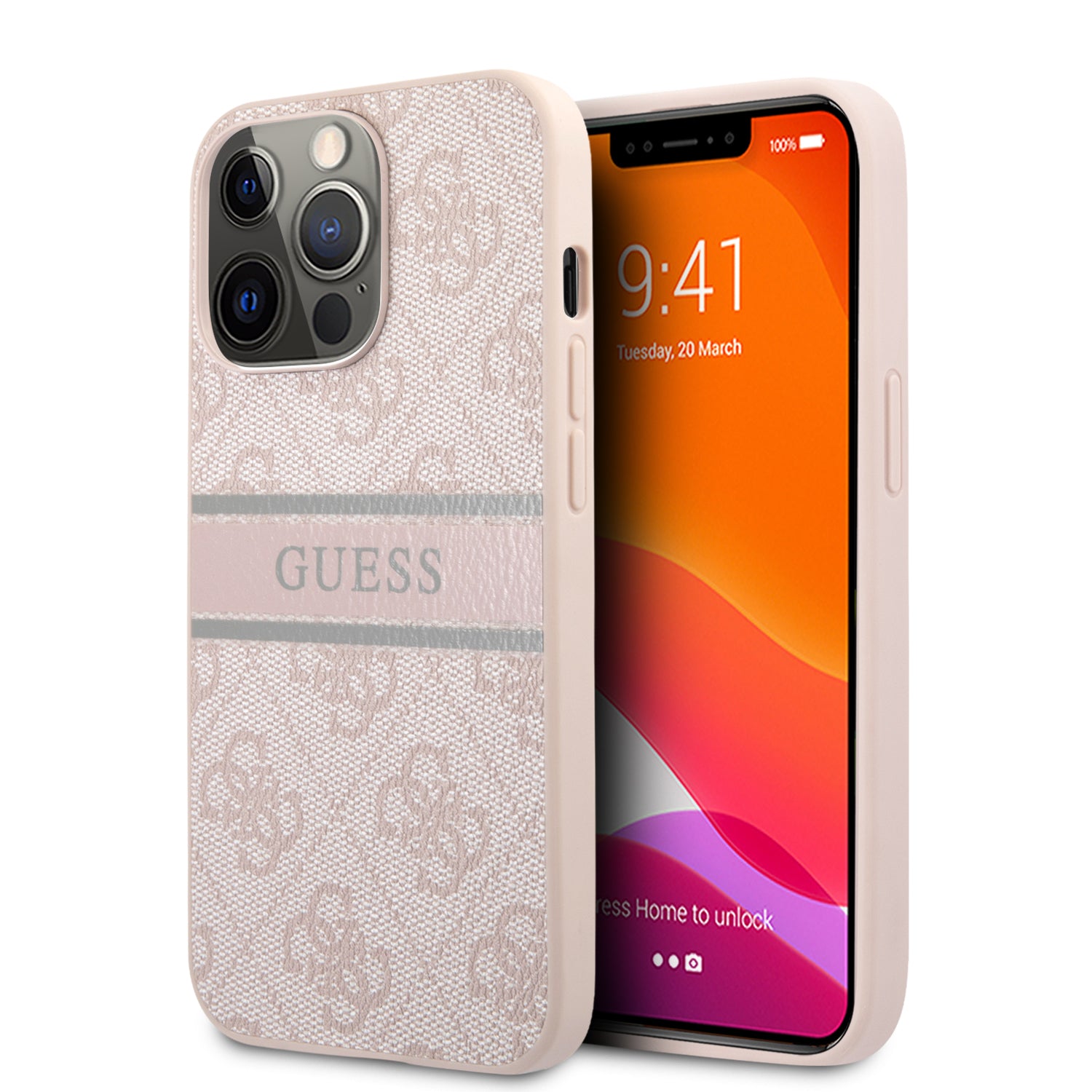 Guess "4G Logo Collection" Printed Stripe Θήκη Προστασίας Από Δερματίνη – Iphone 13 Pro Max (Ροζ) – Θήκη για κινητό από το PhoneBazaar.gr