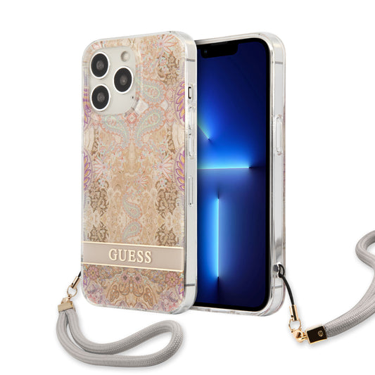 Guess "Flower Collection Gold" Θήκη Προστασίας Με Floral Σχεδιασμό Και Κορδονάκι Χειρός – Iphone 13 Pro Max – Θήκη για κινητό από το PhoneBazaar.gr