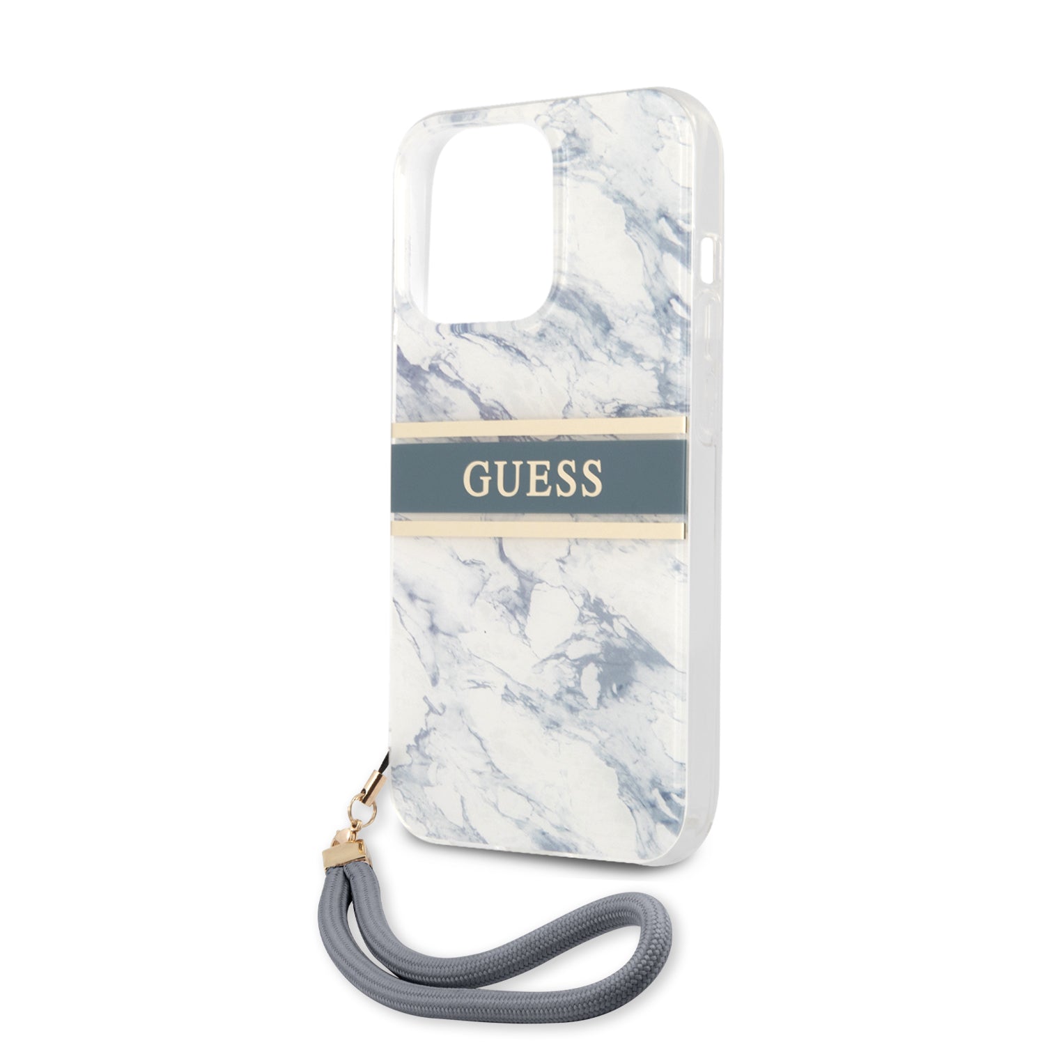 Guess "Marble Collection" Printed Stripe Θήκη προστασίας με όψη μαρμάρου και κορδονάκι χειρός – iPhone 13 Pro Max (Μπλε/Λευκό)