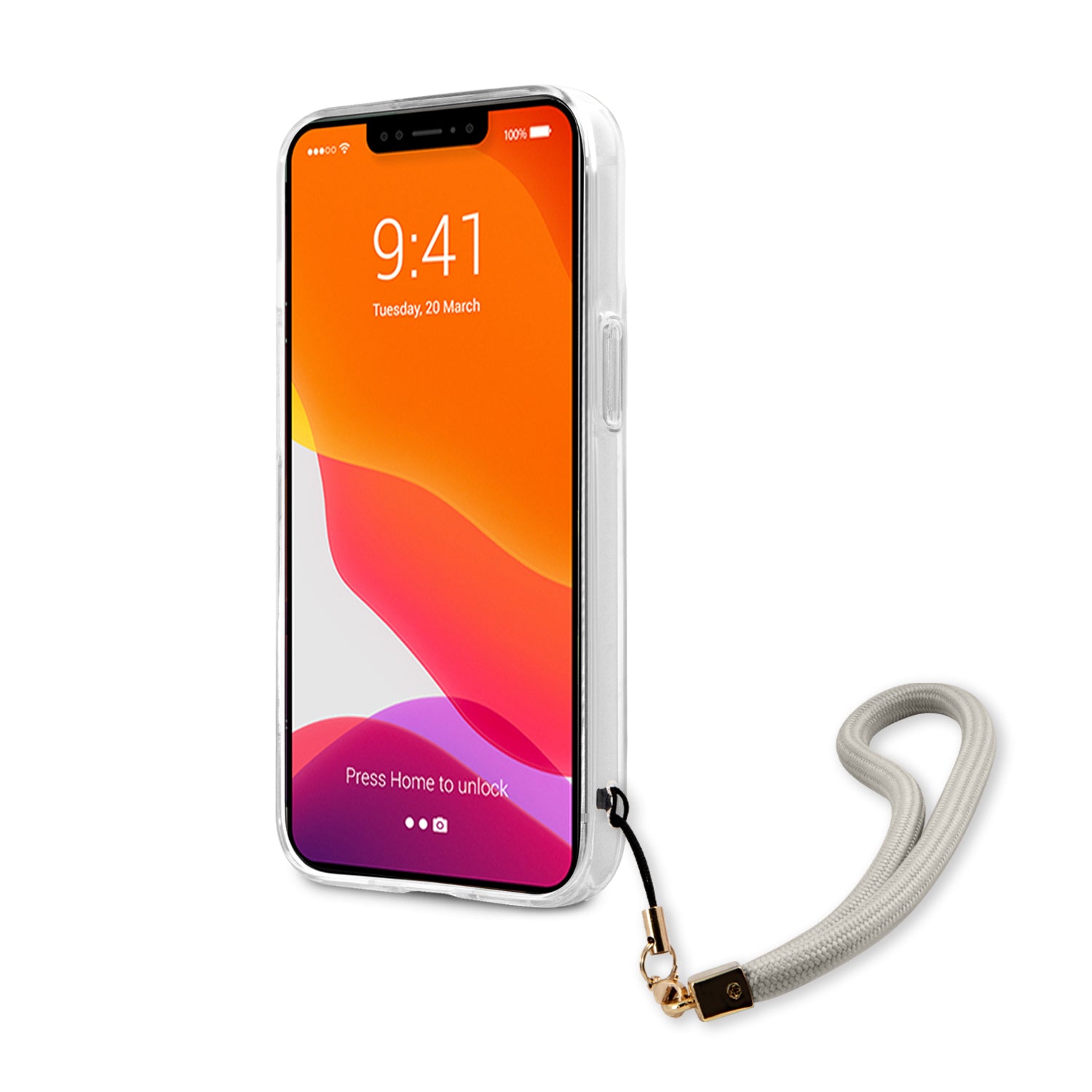 Guess "Marble Collection" Printed Stripe Θήκη προστασίας με όψη μαρμάρου και κορδονάκι χειρός – iPhone 13 Pro Max (Γκρι/Λευκό)