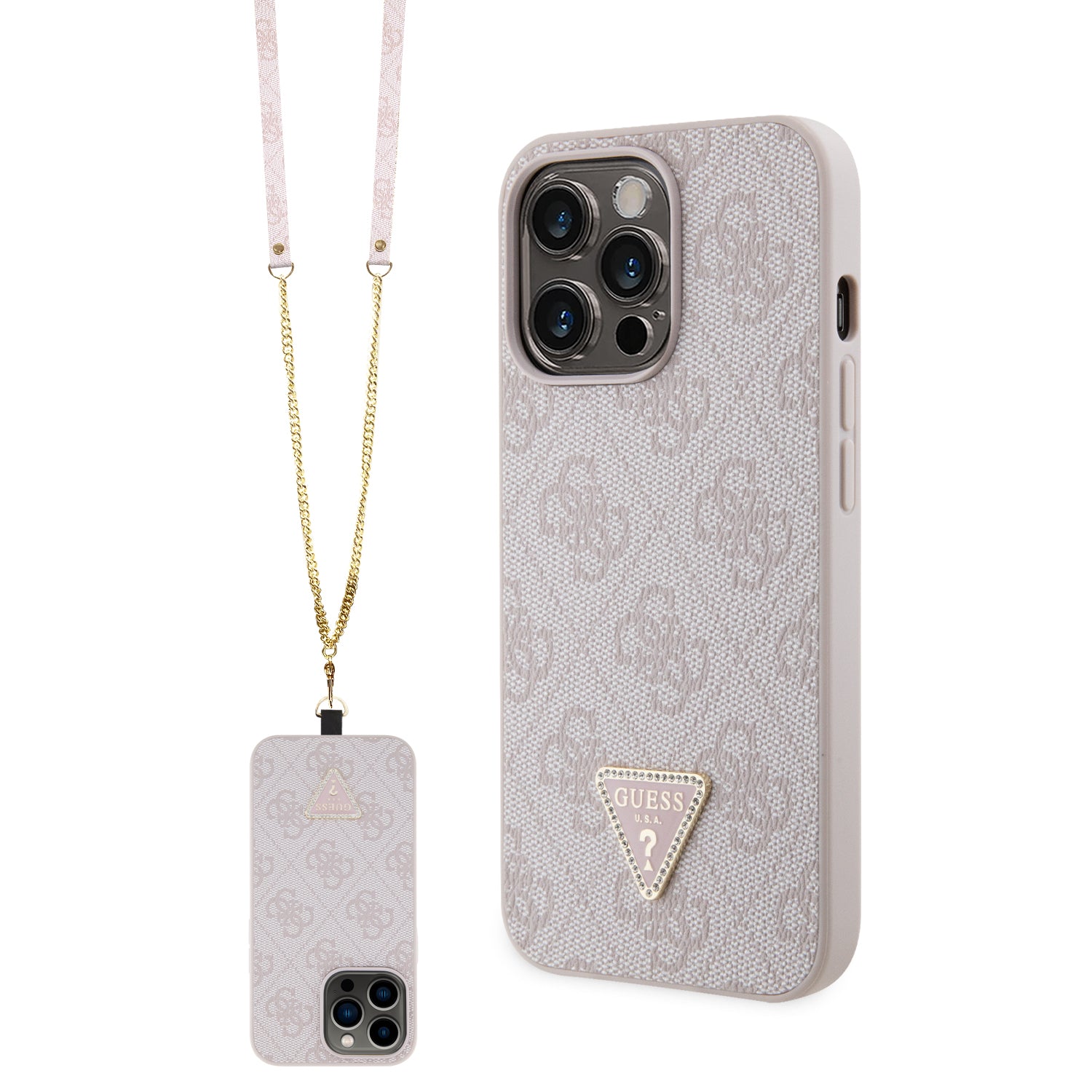 Guess “Triangle Metal Logo Strass Collection” Crossbody Case Θήκη Προστασίας Από Δερματίνη Με Λουράκι – Iphone 13 Pro Max (Ροζ – Guhcp13Xp4Tdscpp) – Θήκη για κινητό από το PhoneBazaar.gr