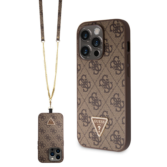 Guess “Triangle Metal Logo Strass Collection” Crossbody Case Θήκη Προστασίας Από Δερματίνη Με Λουράκι – Iphone 14 Pro (Καφέ – Guhcp14Lp4Tdscpw) – Θήκη για κινητό από το PhoneBazaar.gr