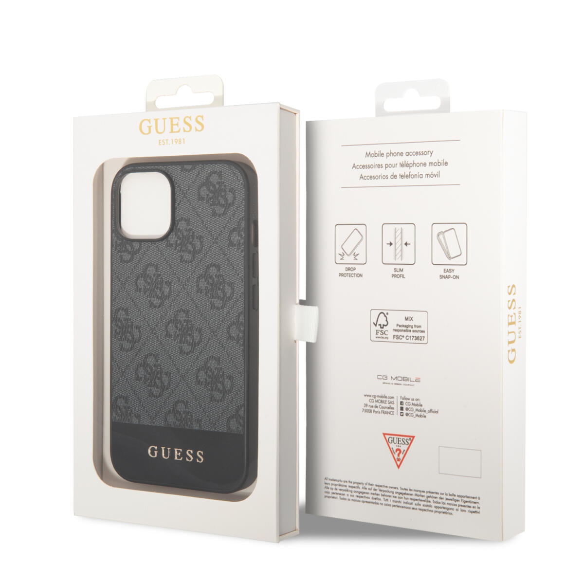 Guess "4G Logo Collection" Printed Stripe Θήκη προστασίας από δερματίνη – iPhone 14 Plus (Γκρι)