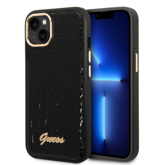 Guess "Croco Collection" Hot Stamp Lines Θήκη Προστασίας Από Δερματίνη Με Μεταλλικό Λογότυπο – Iphone 14 Plus (Μαύρο) – Θήκη για κινητό από το PhoneBazaar.gr