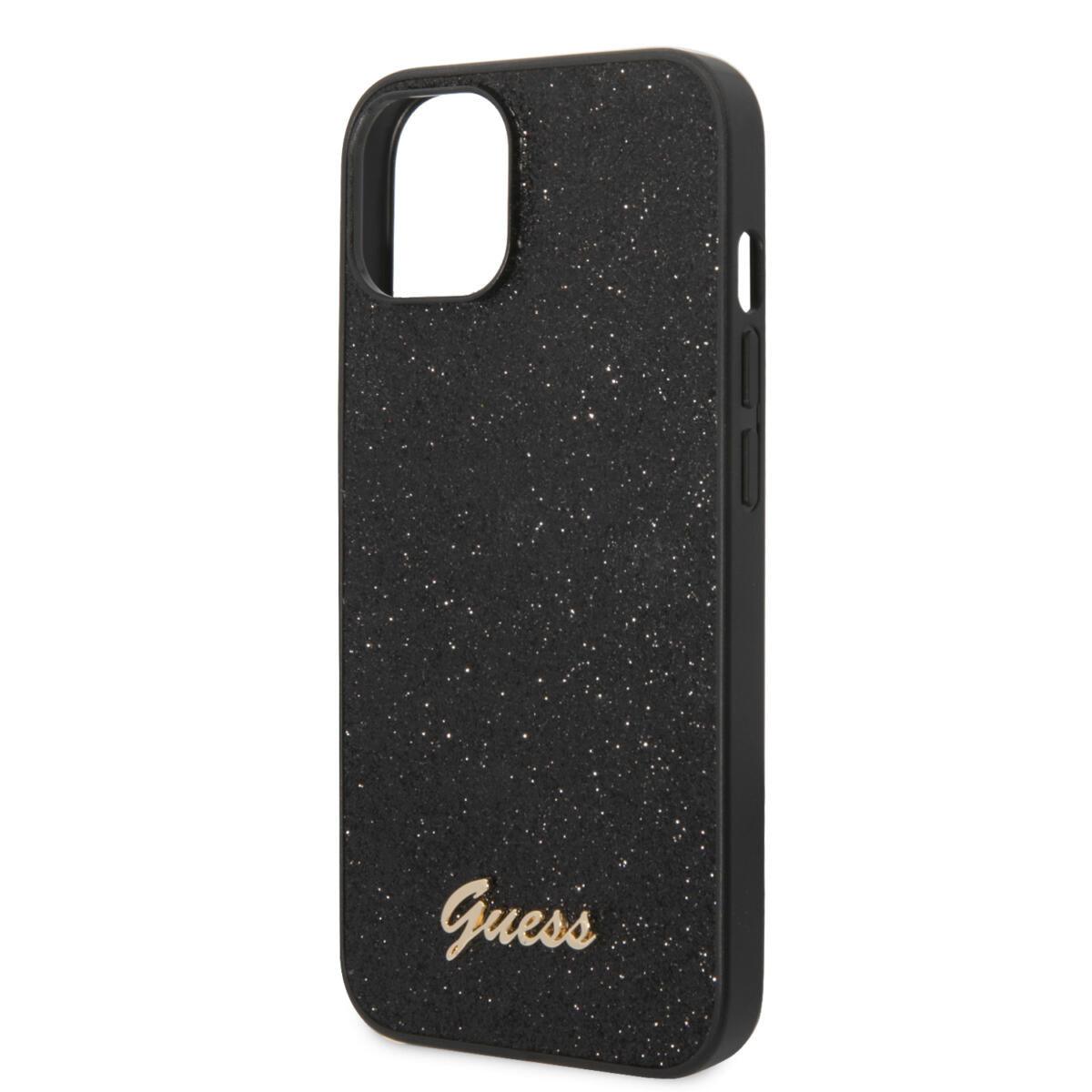 Guess Glitter Flakes Case with Ikonik Patch and Vintage Script Logo Θήκη προστασίας από σιλικόνη – iPhone 14 Plus (Glitter Black)
