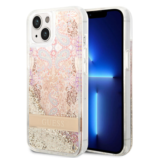 Guess Liquid Glitter Paisley Gold Collection Θήκη Προστασίας Από Σιλικόνη – Iphone 14 Plus (Gold) – Θήκη για κινητό από το PhoneBazaar.gr