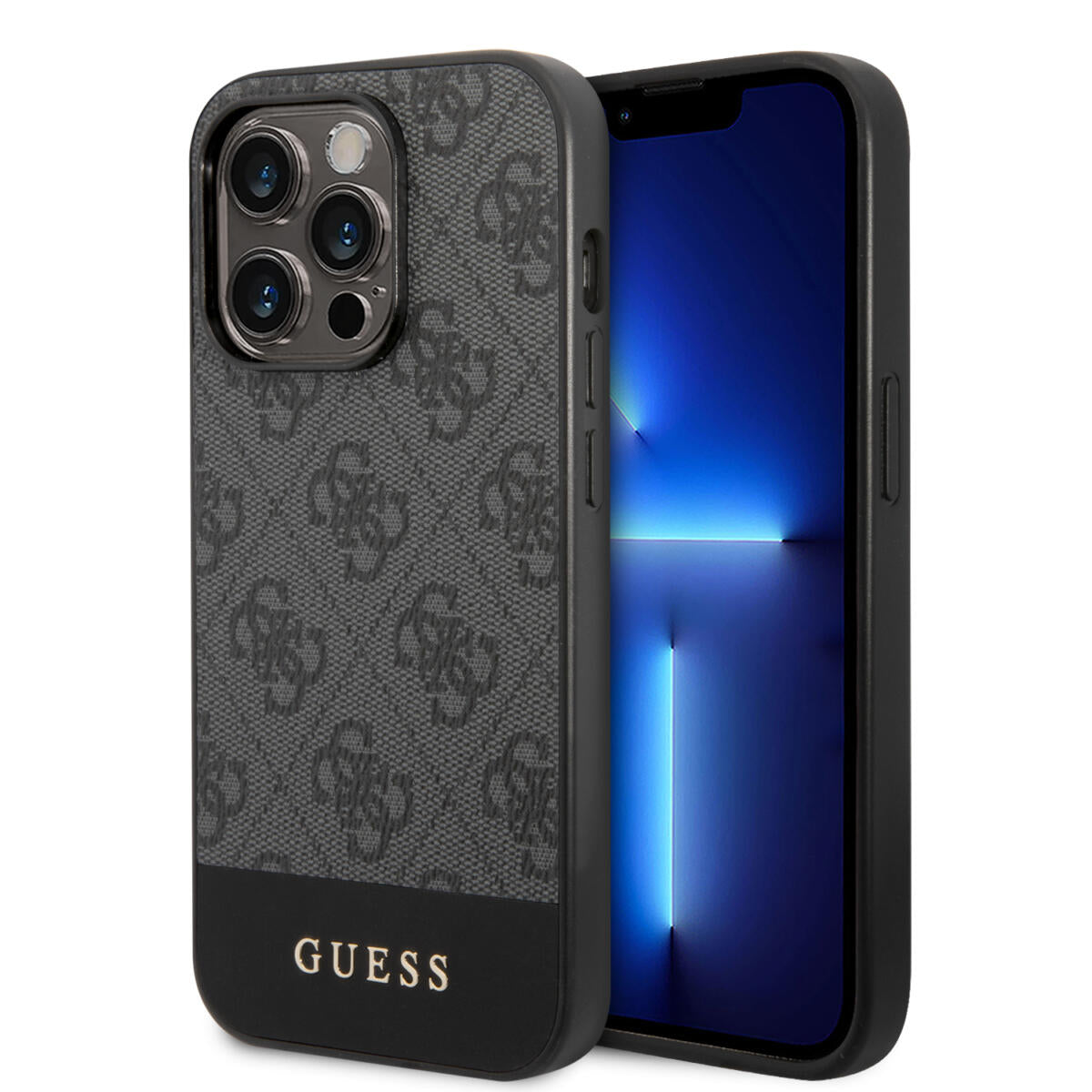 Guess "4G Logo Collection" Printed Stripe Θήκη Προστασίας Από Δερματίνη – Iphone 14 Pro Max  (Γκρι) – Θήκη για κινητό από το PhoneBazaar.gr