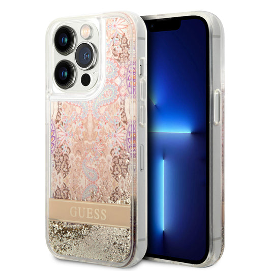 Guess Liquid Glitter Paisley Gold Collection Θήκη Προστασίας Από Σιλικόνη – Iphone 14 Pro Max (Gold) – Θήκη για κινητό από το PhoneBazaar.gr