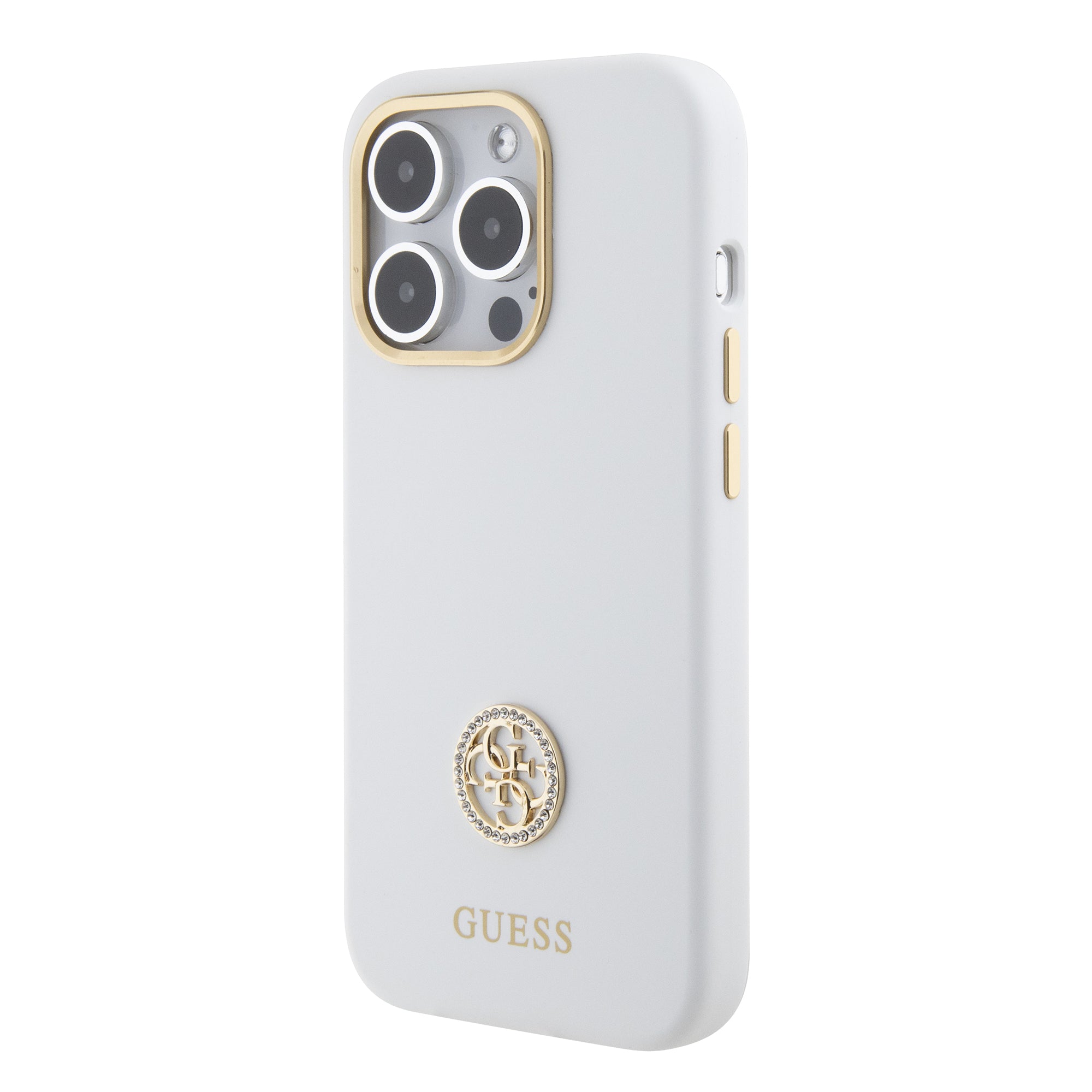 Guess "4G Strass Logo Collection" Case Θήκη προστασίας από σιλικόνη – iPhone 15 Pro (White – GUHCP15LM4DGPH)