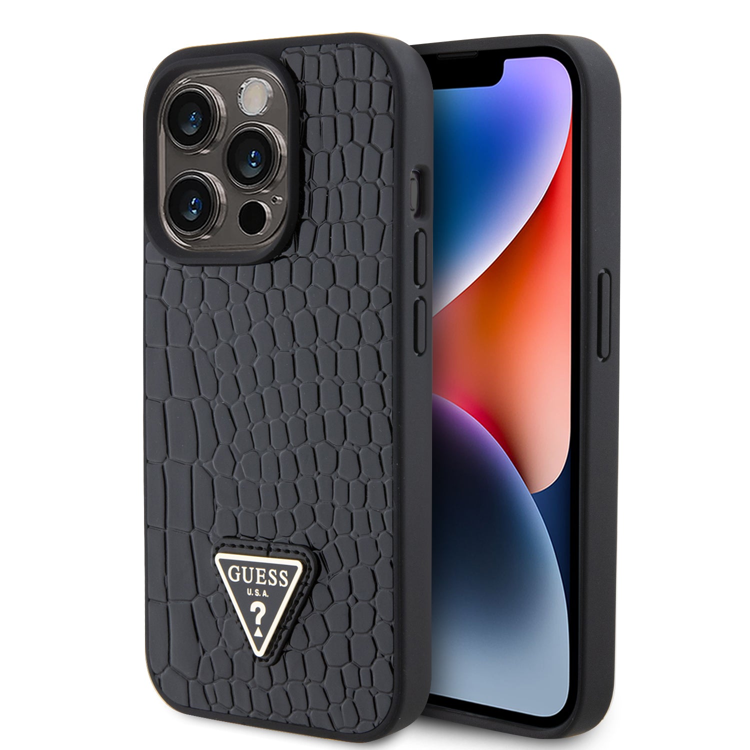 Guess “Croco Triangle Logo Collection” Θήκη Προστασίας Από Δερματίνη Με Μεταλλικό Λογότυπο – Iphone 15 Pro (Μαύρο – Guhcp15Lpcrthck) – Θήκη για κινητό από το PhoneBazaar.gr