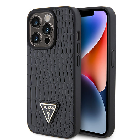 Guess “Croco Triangle Logo Collection” Θήκη Προστασίας Από Δερματίνη Με Μεταλλικό Λογότυπο – Iphone 15 Pro (Μαύρο – Guhcp15Lpcrthck) – Θήκη για κινητό από το PhoneBazaar.gr