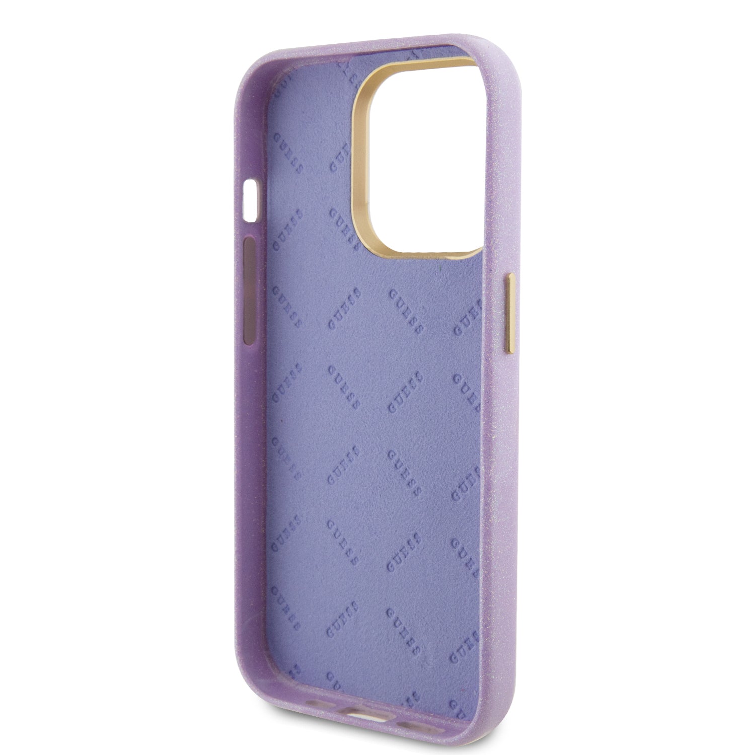 Guess Glitter Full Wrapped Glossy Case with Vintage Script Logo Θήκη προστασίας από σιλικόνη – iPhone 15 Pro (Glitter Lilac –  GUHCP15LPGMCSL)
