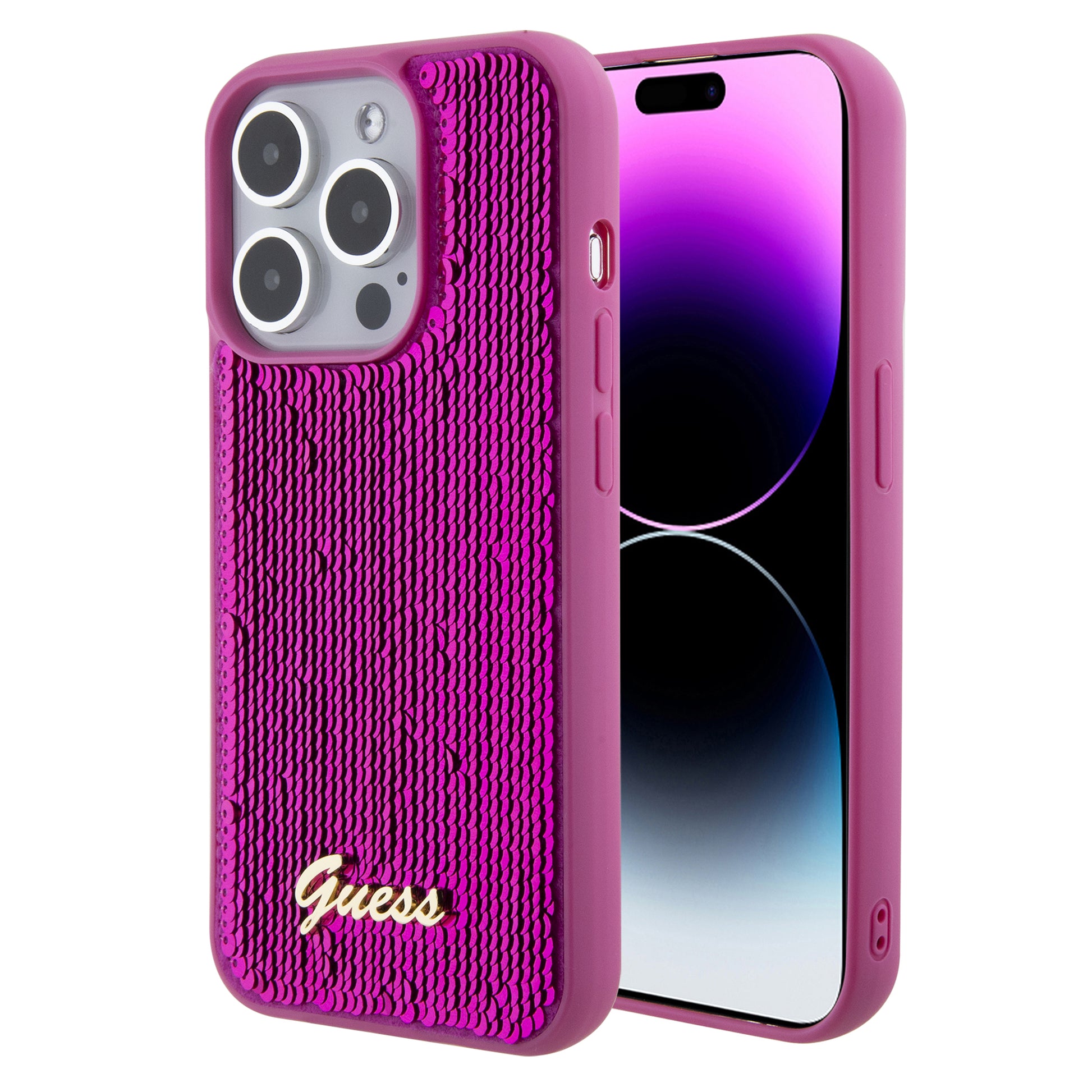 Guess "Sequin Script Metal" Hard Case Iphone 15 Pro (Fuchsia – Guhcp15Lpsfdgsf) – Θήκη για κινητό από το PhoneBazaar.gr