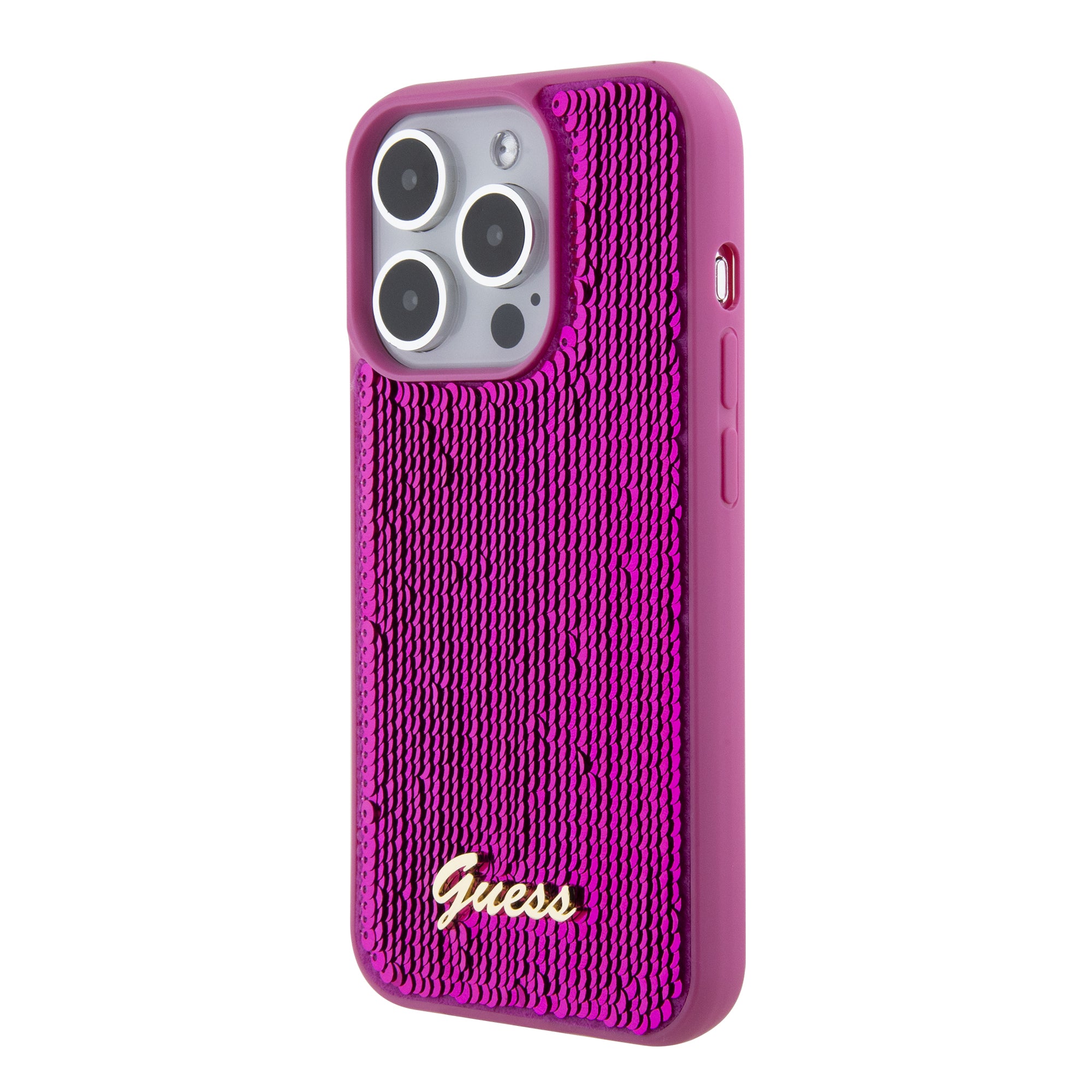 Guess "Sequin Script Metal" Hard Case iPhone 15 Pro (Fuchsia – GUHCP15LPSFDGSF)
