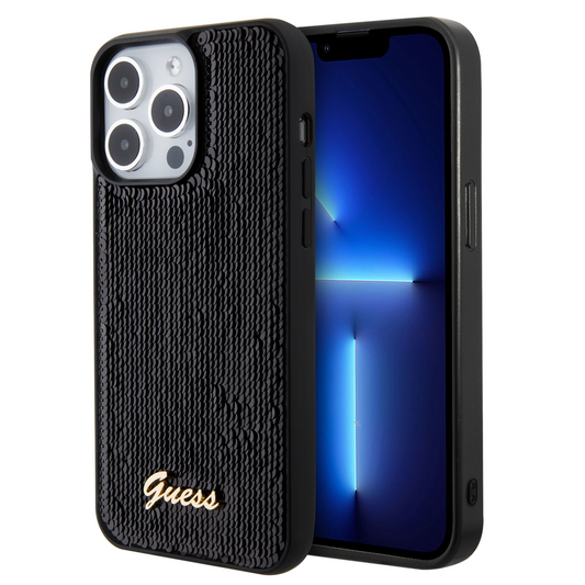 Guess "Sequin Script Metal" Hard Case Iphone 15 Pro (Black – Guhcp15Lpsfdgsk) – Θήκη για κινητό από το PhoneBazaar.gr