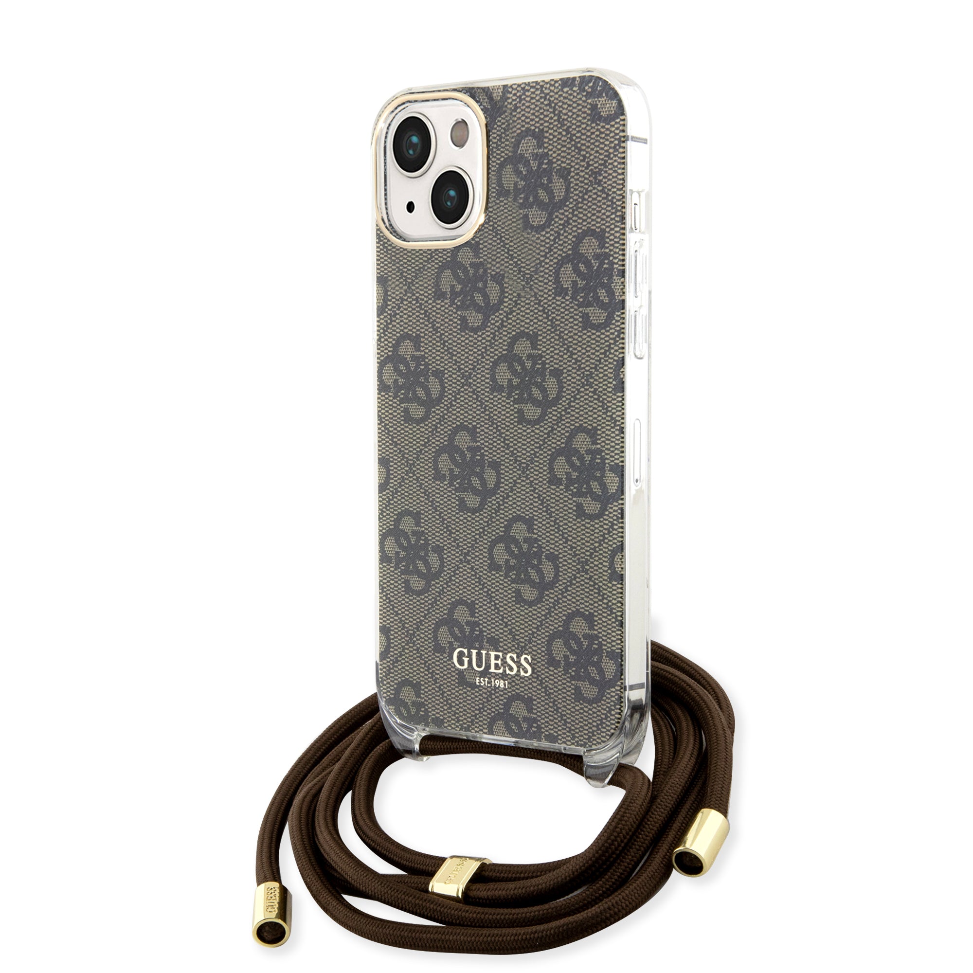 Guess "4G Logo Collection" Crossbody Hard Case Script Metal Logo Θήκη Προστασίας Από Σιλικόνη Με Λουράκι – Iphone 15 (Καφέ – Guhcp15Shc4Sew) – Θήκη για κινητό από το PhoneBazaar.gr