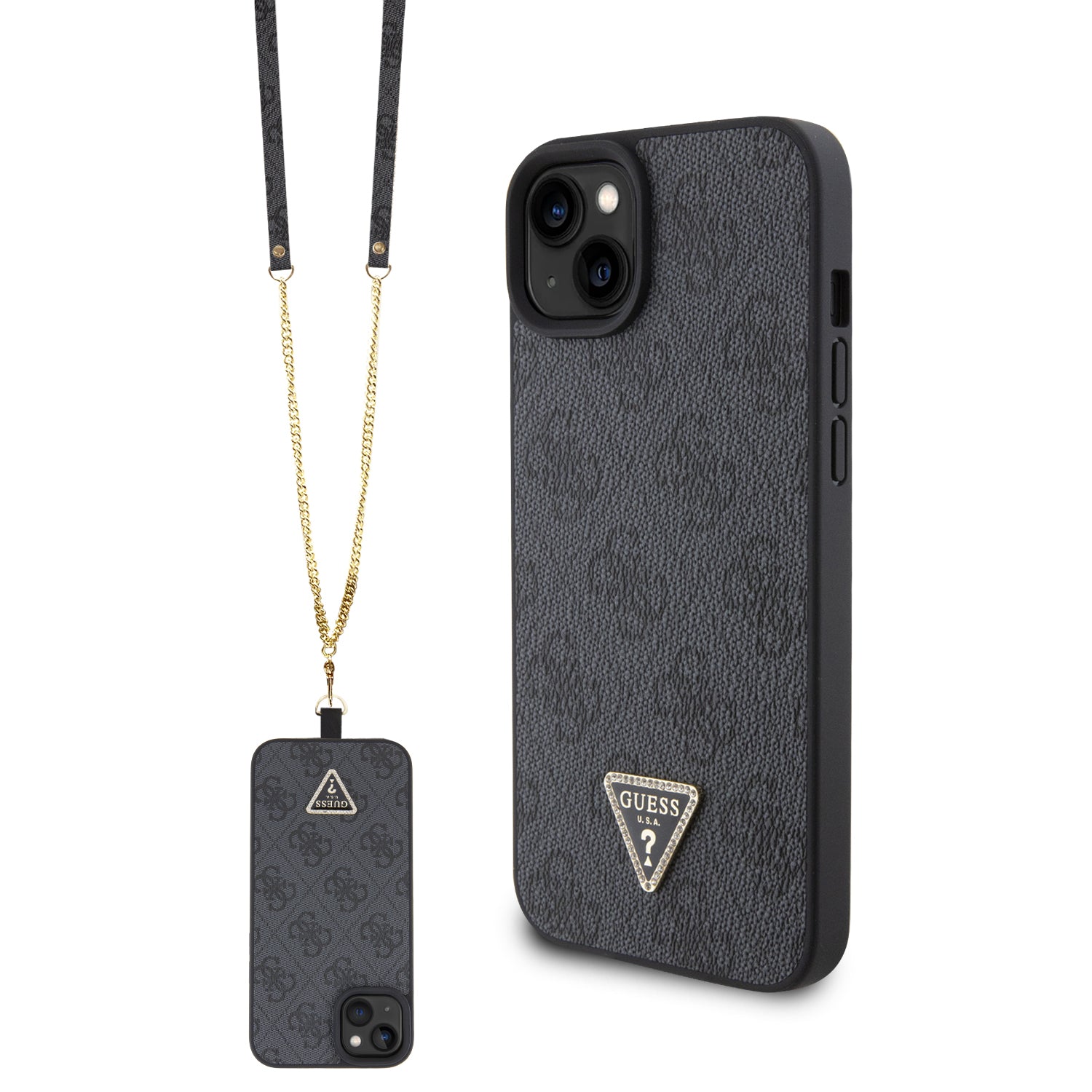 Guess "4G Metal Logo Strass Collection" Crossbody Case Θήκη Προστασίας Από Δερματίνη Με Λουράκι – Iphone 15 (Μαύρο – Guhcp15Sp4Tdscpk) – Θήκη για κινητό από το PhoneBazaar.gr
