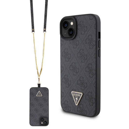 Guess "4G Metal Logo Strass Collection" Crossbody Case Θήκη Προστασίας Από Δερματίνη Με Λουράκι – Iphone 15 (Μαύρο – Guhcp15Sp4Tdscpk) – Θήκη για κινητό από το PhoneBazaar.gr