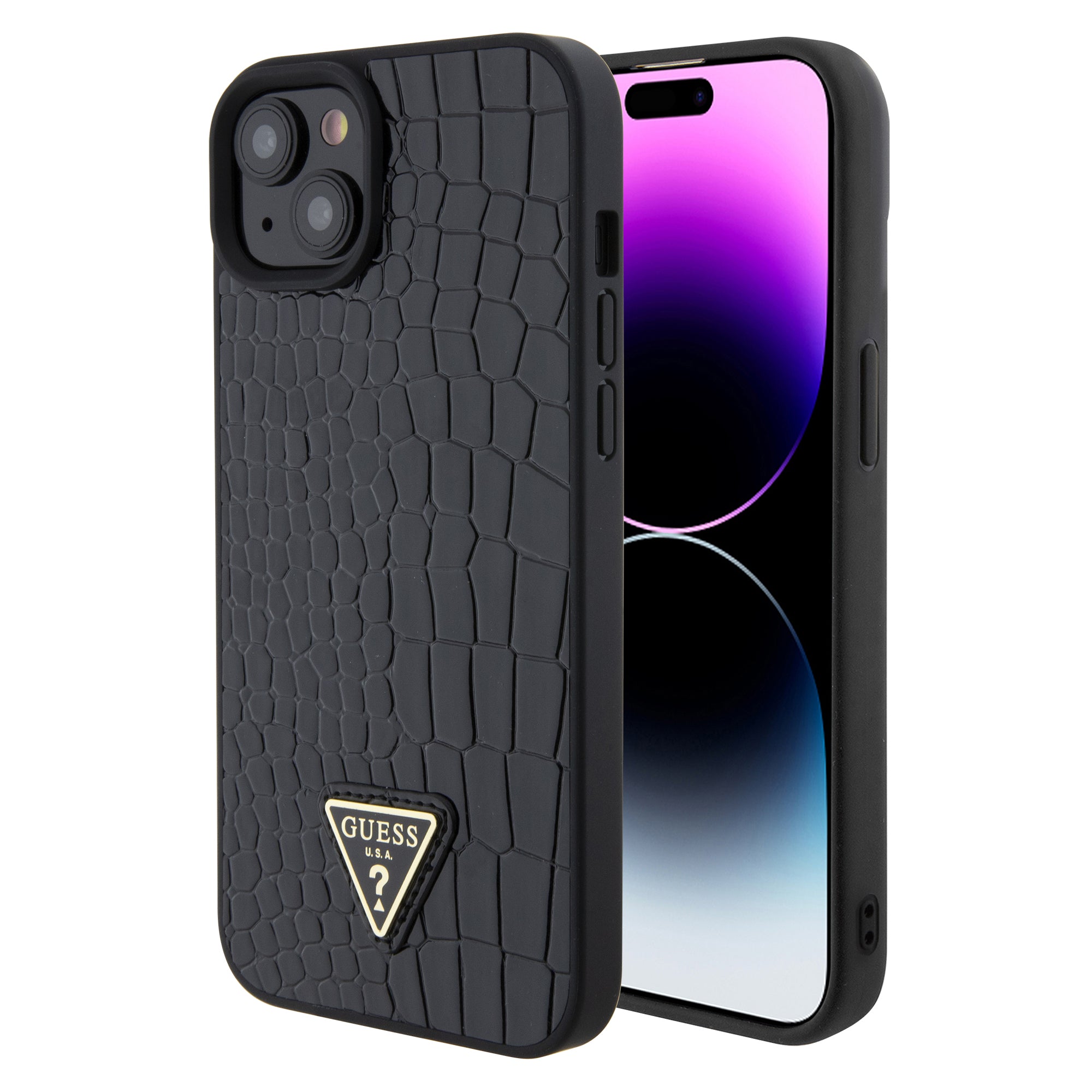 Guess “Croco Triangle Logo Collection” Θήκη Προστασίας Από Δερματίνη Με Μεταλλικό Λογότυπο – Iphone 15 (Μαύρο – Guhcp15Spcrthck) – Θήκη για κινητό από το PhoneBazaar.gr