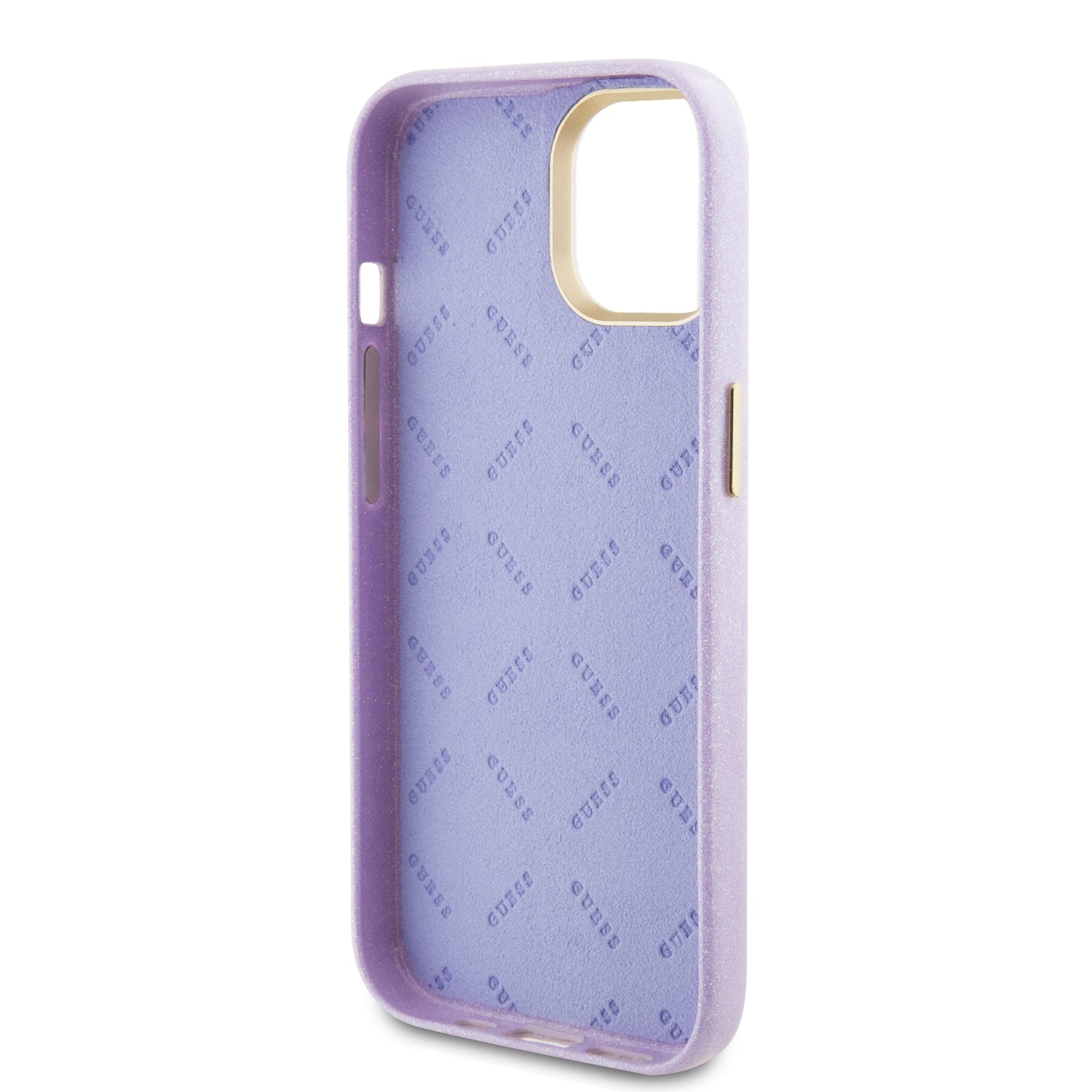 Guess Glitter Full Wrapped Glossy Case with Vintage Script Logo Θήκη προστασίας από σιλικόνη – iPhone 15 (Glitter Lilac –  GUHCP15SPGMCSL)