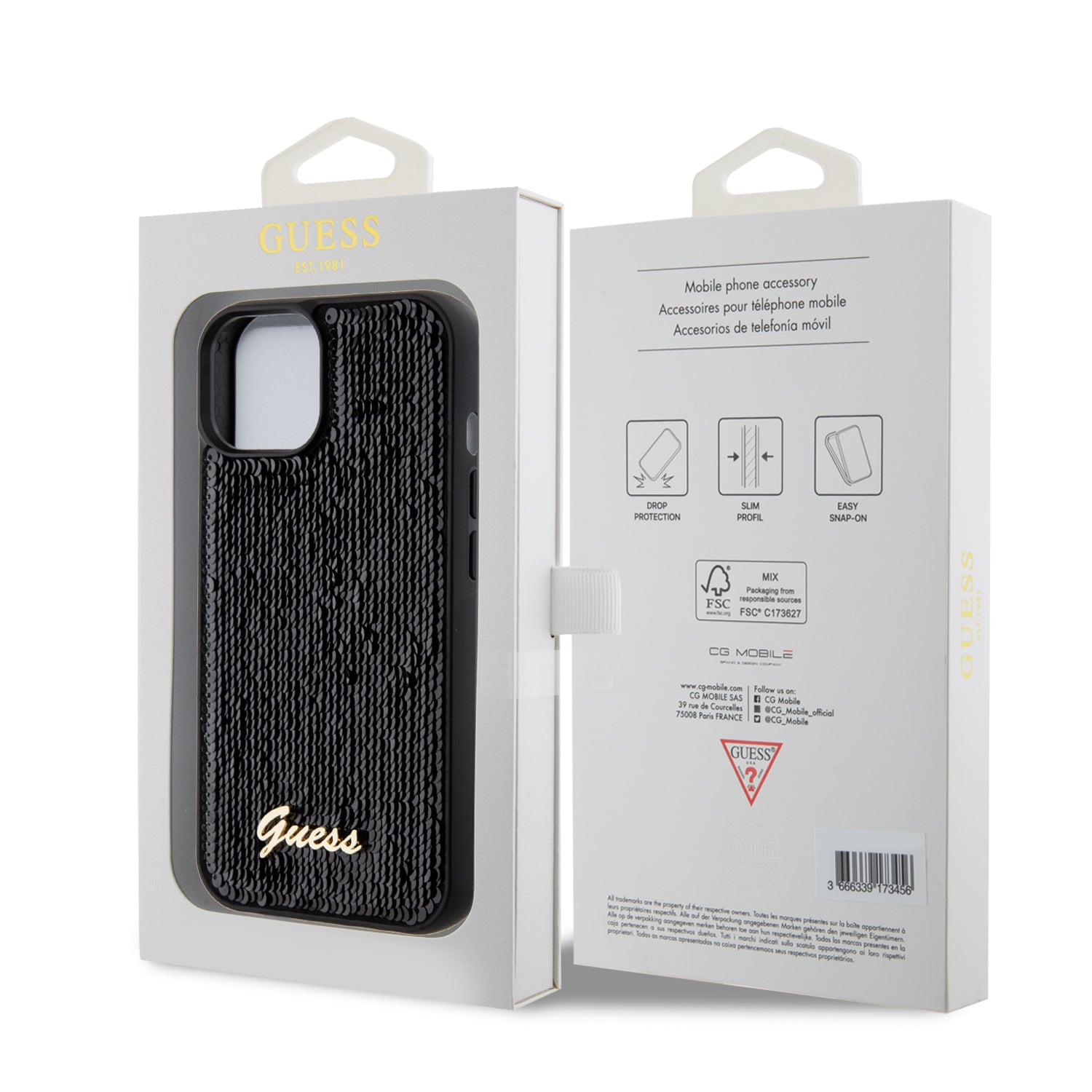 Guess "Sequin Script Metal" Hard Case iPhone 15 (Black – GUHCP15SPSFDGSK)
